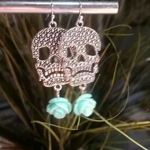 Handmade Skull and Rose Earrings